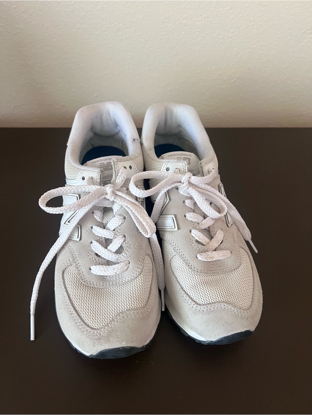 New Balance Light Gray Suede & Mesh Trainers